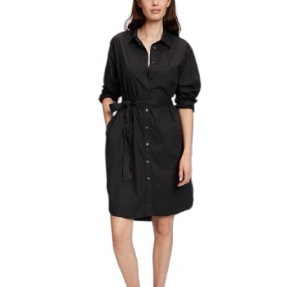 NWT Gap Black Poplin Belted “Big Shirt Dress” in Moonless Night - M